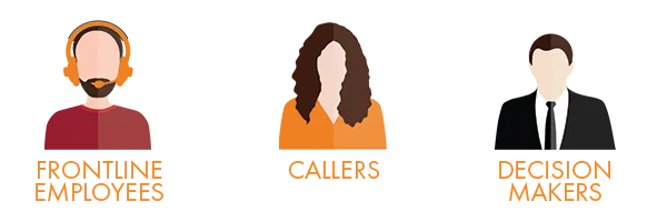 Three people: frontline employees, callers and decision makers